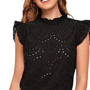 Sleeveless Ruffle collar embroidered slim shirt